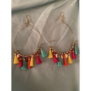 Fiesta Hoop Earings Multi Colored Tassels